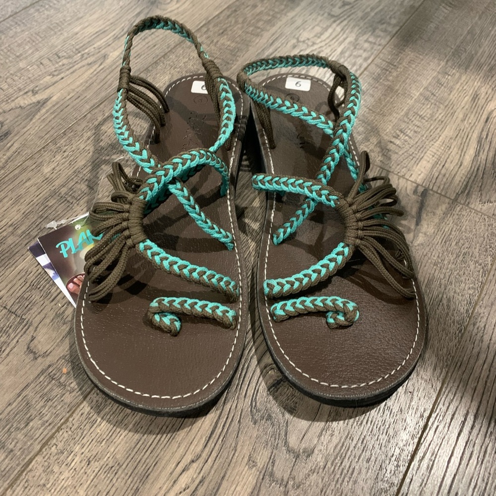 Plaka Sandals Brown/Teal US Size 9 - Picture 2 of 9